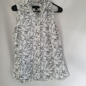 Banana Republic M Black White Floral Blouse Sleeveless